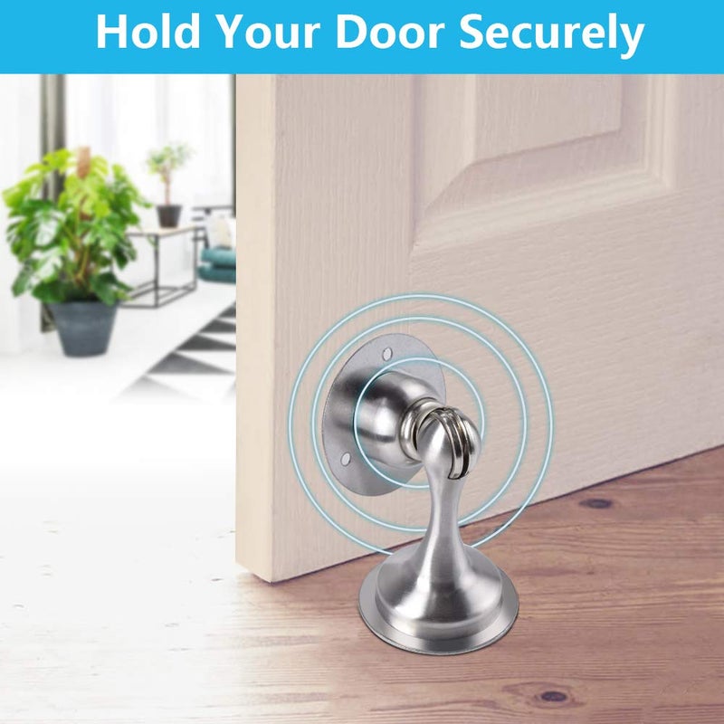 WINONLY Door Stopper, Magnetic Door Stop, Stainless Steel, Magnetic Door Catch, 3M Double-Sided Adhesive Tape, No Drilling, Screws for Stronger Mount, Hold Your Door Open, for Wide Doors (6) - Image 2